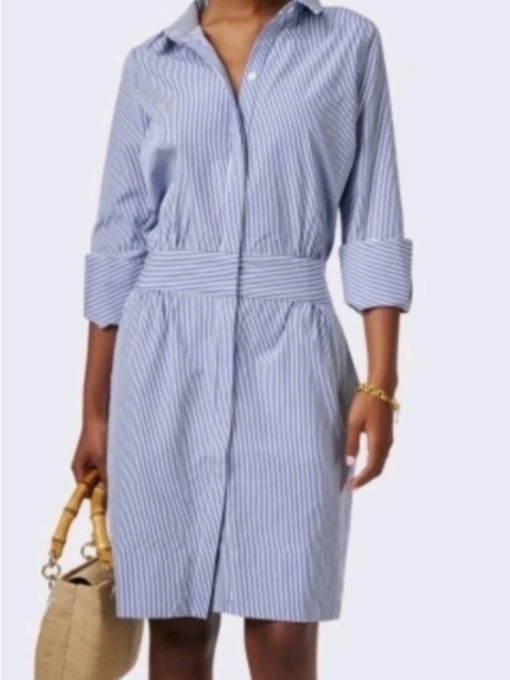 Gretchen Scott Designs Blue & White Striped Shirt Dress